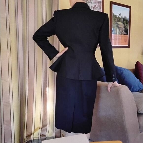 2 piece wool pinstripe suit with peplum jacket - Picture 3 of 3